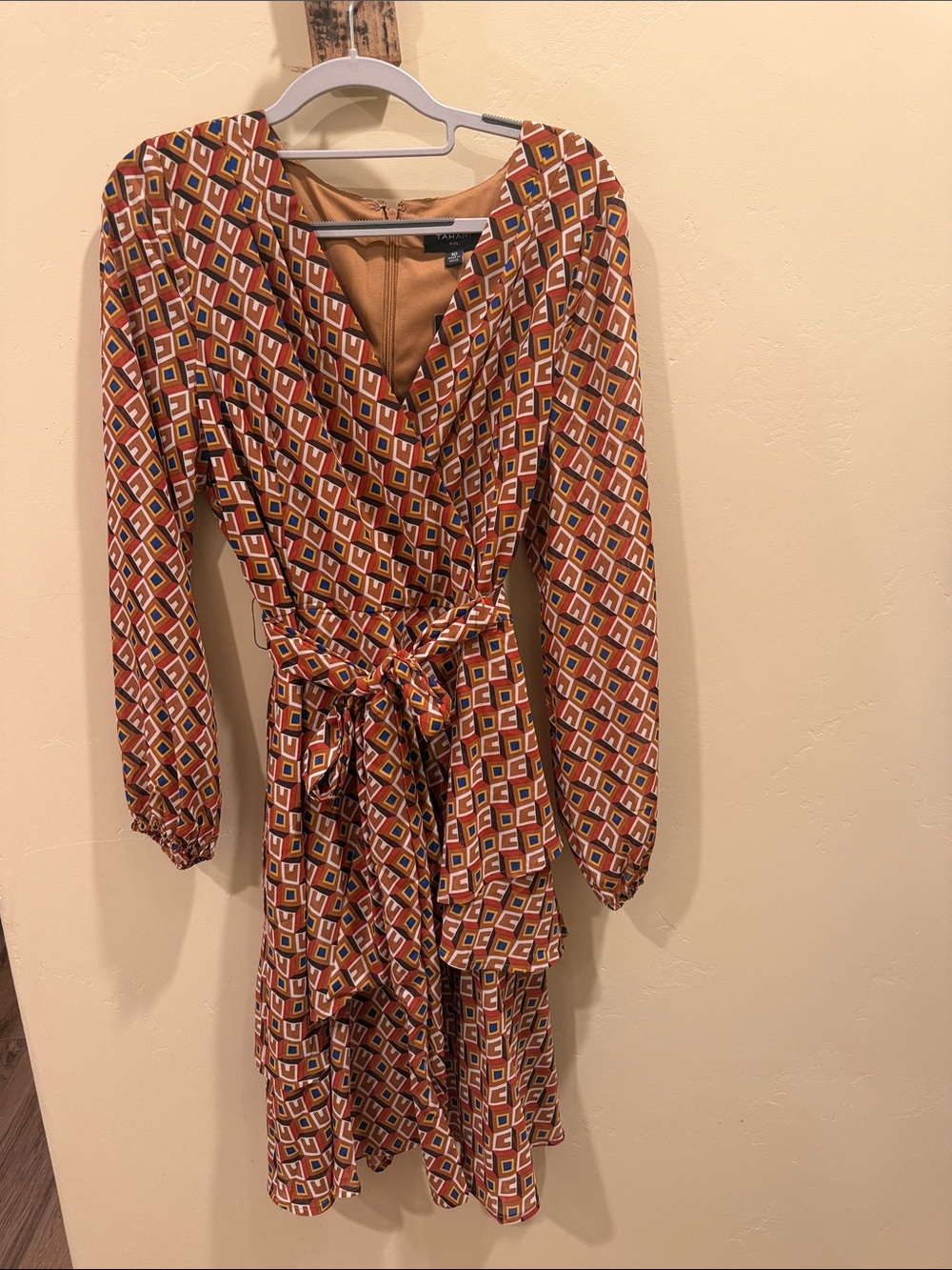 Tahari Geometric Print Wrap Dress with Waist Tie